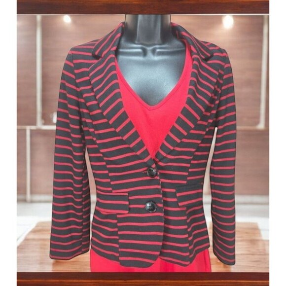 Stooshy Womens 2-Button Red Striped Blazer Jacket XS - Picture 1 of 6